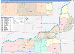 Rock Island County, IL Wall Map Color Cast Style 2026